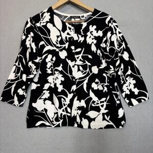 Notations Floral Cardigan‎ Petite Large Black White Classic Statement Artsy Bold